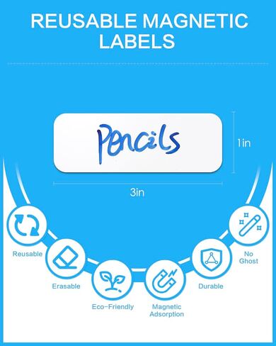 Magnetic Labels (1x3, Pack of 120) - Dry Erase Magnetic Labels, Magnetic Labels for Shelving, Dry Erase Board, Whiteboard - Reusable Magnet Labels for Classroom, Office, Cabinet, Fridge, etc (White) in Saudi Arabia