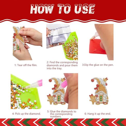 EVECLIOO 8 قطع من قواعد الأكواب الفنية الماسية لعيد الميلاد، DIY قواعد الأكواب الفنية الماسية لعيد الميلاد مع حامل، قبعة عيد الميلاد سانتا كلوز، مجموعة فنية لرجل الثلج والبقرة للأطفال والكبار in Kuwait