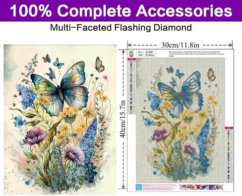 croshom Butterfly Diamond Art Kits for Adults-Round Full Drill 5D Butterfly Diamond Painting Kits for Adults Beginners Paint by Diamonds Pictures Gem Art Painting Kits DIY Crafts Kits 12x16inch in Saudi Arabia