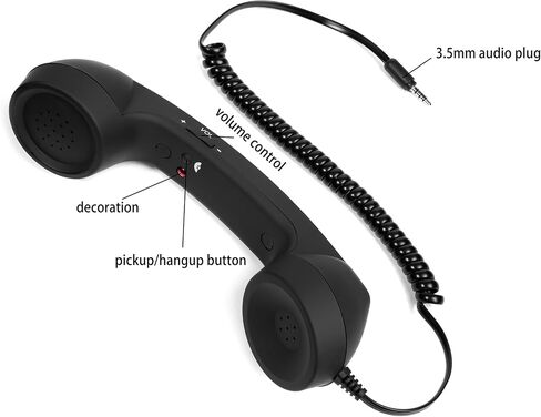 Fumei 3.5mm Retro Telephone Handset Reduce Cell Phone Radiation Mic Speaker Handheld Receiver for Andriod Phone iPhone/iPad (Black) in Saudi Arabia