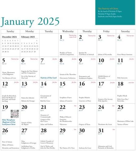 2025 تقويم الأيقونات الأرثوذكسية مع تواريخ التقويم القديمة in Kuwait