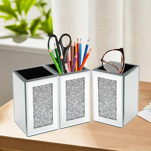 Pibeyer Desktop Mirrored Pencil Holder Cup and Pen Holder, Crush Diamond Office Stationery Organizer, Set of 3 in Saudi Arabia
