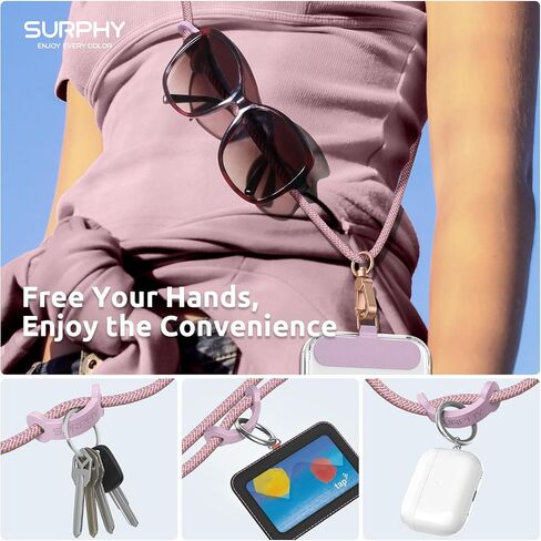 SURPHY Phone Lanyard Crossbody, Phone Strap Crossbody with 2 Tether Tabs | Adjustable Cell Phone Lanyard, Anti Theft Phone Strap, Premium Metal Buckles, Universal Lanyard for Travel, Black in Kuwait