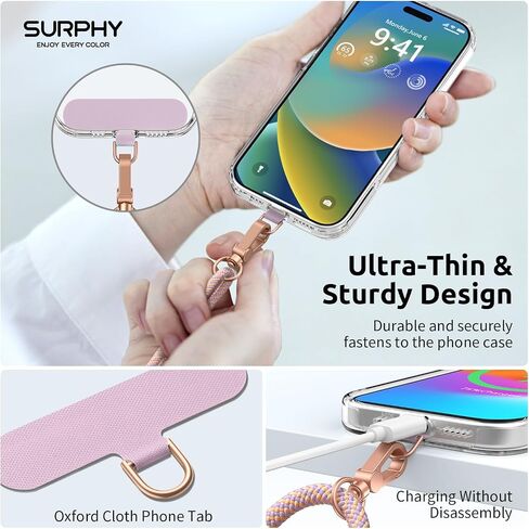 SURPHY Phone Lanyard Crossbody, Phone Strap Crossbody with 2 Tether Tabs | Adjustable Cell Phone Lanyard, Anti Theft Phone Strap, Premium Metal Buckles, Universal Lanyard for Travel, Black in Kuwait