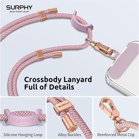 SURPHY Phone Lanyard Crossbody, Phone Strap Crossbody with 2 Tether Tabs | Adjustable Cell Phone Lanyard, Anti Theft Phone Strap, Premium Metal Buckles, Universal Lanyard for Travel, Black in Kuwait