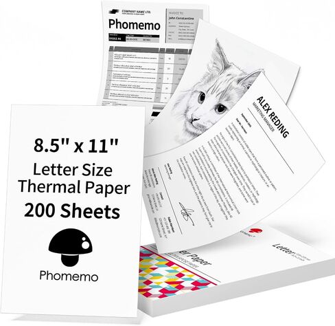 Phomemo Thermal Paper- 8.5" x 11" Letter Thermal Printer Paper Quick-Dry Paper Compatible with M08F M832 M833 M834 Portable Printer for Office, Business, Home, 200 Sheets in Saudi Arabia