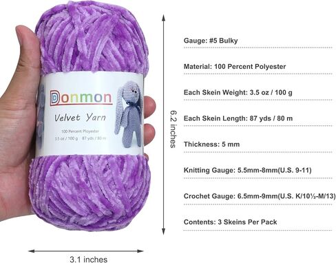 Velvet Chenille Yarn for Crocheting Handcrafts Weaving,3 Skein(Black) in Kuwait