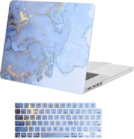 حافظة MOSISO متوافقة مع جهاز MacBook Pro 16 بوصة 2024 2023 2022 2021 M4 M3 M2 M1 A3403 A3186 A2991 A2780 A2485 Pro Max Chip، حافظة بلاستيكية واقية من الرخام بألوان مائية وغطاء لوحة مفاتيح، أزرق in Saudi Arabia