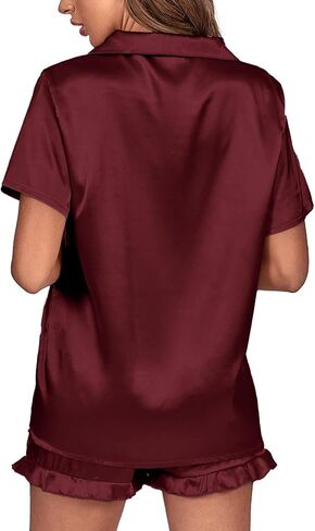 Vrtige Women's Satin Pajamas Set Short Sleeve Button Down Top With Shorts PJs Set Sleepwear in Kuwait