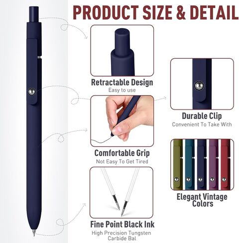 Thenshop 20 Pcs Gel Ink Pen Retractable Ballpoint Pens with 0.5 mm Black Click Refill Smooth Writing Cute Quick Dry Fine Point Piloting Aesthetic(20 Pcs,Morandi Color) in Saudi Arabia
