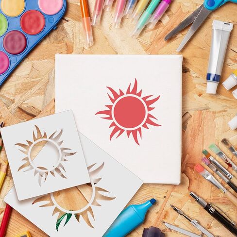 8 قطع من استنسل الشمس، 8 مقاسات قالب شمسي قابل لإعادة الاستخدام لطلاء استنسل بوهو صن لتزيين استنسل طلاء الشمس لجدار الأرضيات الخشبية والمشروعات اليدوية الفنية in Kuwait