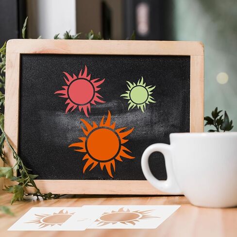 8 قطع من استنسل الشمس، 8 مقاسات قالب شمسي قابل لإعادة الاستخدام لطلاء استنسل بوهو صن لتزيين استنسل طلاء الشمس لجدار الأرضيات الخشبية والمشروعات اليدوية الفنية in Kuwait
