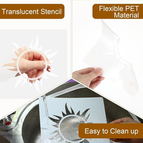 8 قطع من استنسل الشمس، 8 مقاسات قالب شمسي قابل لإعادة الاستخدام لطلاء استنسل بوهو صن لتزيين استنسل طلاء الشمس لجدار الأرضيات الخشبية والمشروعات اليدوية الفنية in Kuwait