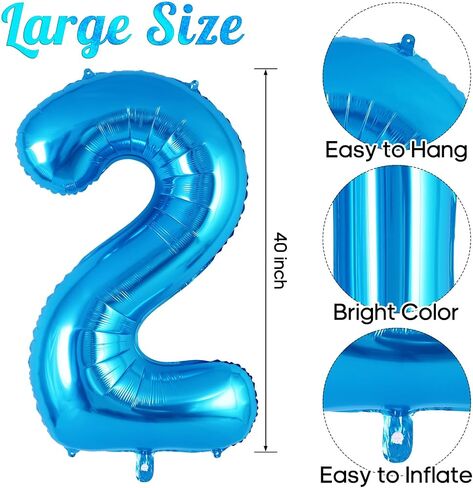 Blue Number 4 Balloon 40 Inch, Big Large Foil Helium Number Balloons, Jumbo Giant Mylar Number 4 Balloons for 4 Year Old Birthday Party Decorations Supplies Anniversary Celebration in Kuwait