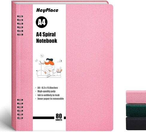 Black Spiral Notebook, Flexible Cover A4 Spiral Notepad College Ruled Pages 80 Sheet/160 Pages in Saudi Arabia
