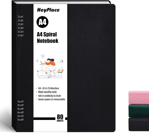 Black Spiral Notebook, Flexible Cover A4 Spiral Notepad College Ruled Pages 80 Sheet/160 Pages in Saudi Arabia