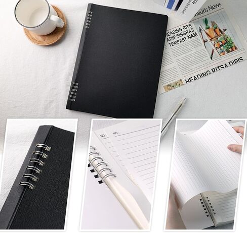 Black Spiral Notebook, Flexible Cover A4 Spiral Notepad College Ruled Pages 80 Sheet/160 Pages in Saudi Arabia