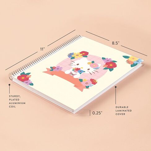 Erin Condren Designed 8.5x11 Hello Kitty Blushing Bouquet Spiral Notebook | Productivity, College Ruled Lines & Checklist for List-Making | 160 pages, 80 lb, Premium Paper in Saudi Arabia
