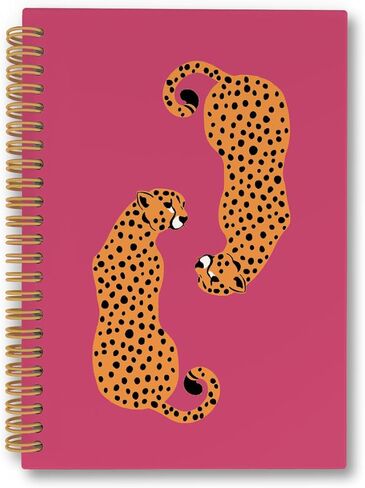 دفتر يوميات دفتر الفهد Preppy Leopard Cheetah باللون الوردي الساخن - دفاتر ملاحظات جمالية وردية، لوازم مكتبية وردية، ملحقات مكتب وردية لمكتب النساء، دفتر ملاحظات حلزوني 5.5x8.3 بوصة in Kuwait