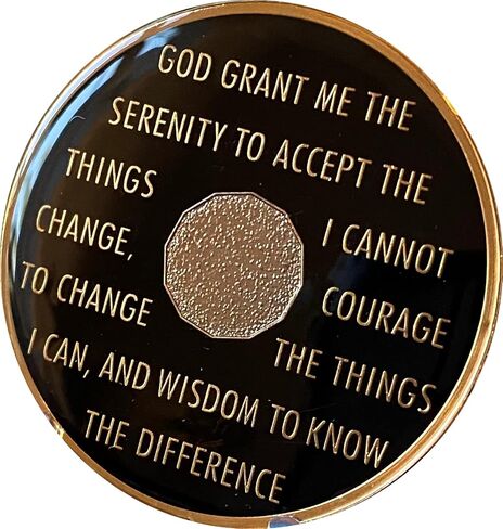 18 Year AA Medallion Metallic Classic Black Sobriety Chip XVIII Serenity Prayer Back in Saudi Arabia
