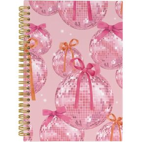 Trendy Retro Disco Ball Spiral Notebook, Preppy Journal, Coquette Decor 5.5"x8.3" 164pages Lined Notebooks College Ruled, Funky Pink Notebook for Office School Supplies Teens Girls 359