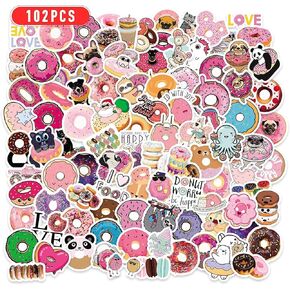 Donut Stickers 102PCS Snack Sweet Candy Cookie Waterproof Vinyl Decors Party Decorations for Laptop Water Bottle Refriger Cups Luggage Backpack Gifts for Children