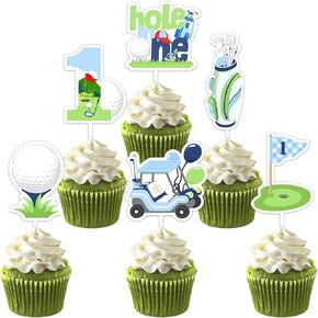 Golf First Birthday Party Decorations 24PCS Golf 1st Cupcake Toppers for Boys Golf Themed 1st Birthday Decorations Hole in One Birthday Cake Decorations Sports Players Theme 1st Birthday Party Supply