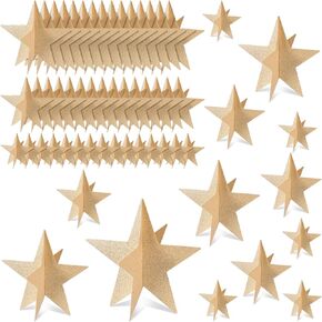 45 Pcs Star Centerpieces for Tables 3D Movie Night Supplies Star Decorations Gold Movie Night Party Decorations 3 Sizes 8" 5" 3" Red Carpet Film Show Theme Birthday Party Table Decoration