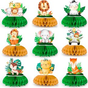 Safari Animal Honeycomb Centerpieces, 9 Pcs Baby Jungle Animals Honeycomb Centerpieces, Jungle Animals Honeycomb Table Toppers Safari Baby Shower Centerpieces for Jungle Baby Shower Decorations