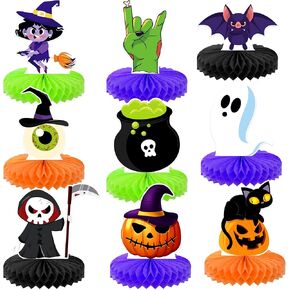 KatchOn, Halloween Honeycomb Centerpieces - Pack of 9 | Halloween Party Table Decorations | Halloween Party Table Centerpieces for Kids Halloween Birthday Party Decorations | Halloween Table Decor