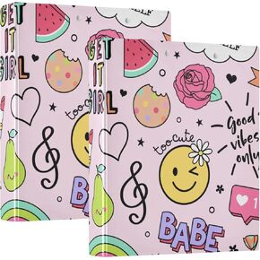 3 Ringed Binders 1 and A Half Inch Binders with Pockets 1/2 Pack School Binders 200 Sheets Cute Girls Elements Multi