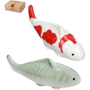 Ceramic Floating Fish【Jingdezhen China Glaze Craftsmanship】 2PCS Ceramic Floating Fish Fish Statue for Pond Fountain Birdbath Fake Aquarium Decor