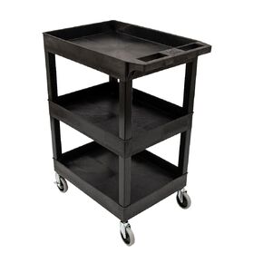 FSE Luxor 373-SEC111HD-B 24" x 18" Plastic Utility Cart - Three Shelf -Black