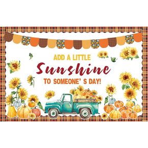 114Pcs Autumn Pumpkin Sunflower Truck Paper Cutouts Fall Bulletin Board Decor with 200Pcs Glue Points Plaid Bulletin Border Stickers for Home School Classroom Office Wall Decor