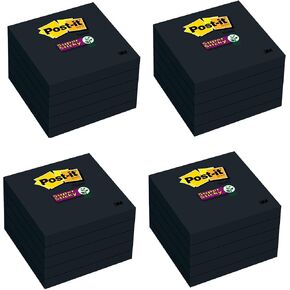 Super Sticky Notes, 2X Sticking Power, 3 x 3-Inches, Black, 5-Pads/Pack, 4 Pack (654-5SSSC)