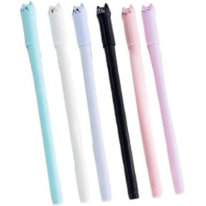 6 Pcs Cute Cat Pen Gel Pens Black Ball Point Pens Kawaii Pen Black Ink Cat Gel Pen For School Office Supplies Black Ball Point Pens for School Office Supplies Stationery Lovely Gift For Boys Girls