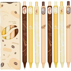 Maydahui 8 Pcs Cute Coffee Pens Retractable Coffee Capsule Writing Pens Cappuccino Latte Americano Espresso Gel Pen Black Ink for Coffee Lovers Shcool Office Party Goodie Bags