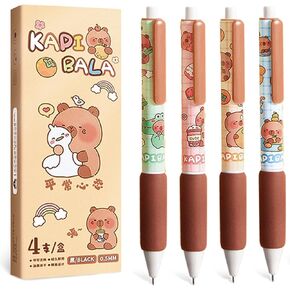 4 Pcs Cute Retractable Pens Cartoon Capybara Pen 0.5mm Black Ink Pen Soft Grip Writing Pens Gel Ink Pens Aesthetic Pens Office School Supplies for Girls Boys Women Men (Capybara)