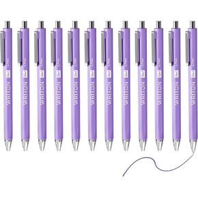 Writon Retractable Gel Pens, Comfort Barrel, 0.7mm Fine Point, Purple Ink, 12 Pack