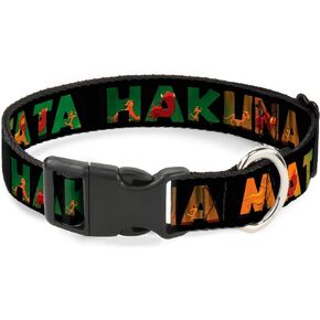 Buckle-Down Plastic Clip Collar - HAKUNA MATATA Black/Lion King Scenes - 1" Wide - Fits 11-17" Neck - Medium