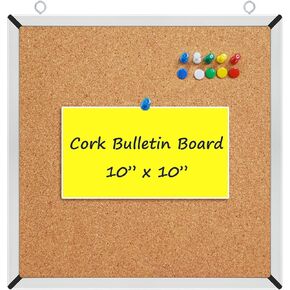Cork Board Small Set - Notice Board Corkboard 10 x 10 inch Framed with 10 Thumb Tacks - Mini Wall Hanging Message Memo Pin Tackboard Organizer for Home, Office, Desk and Cubicle