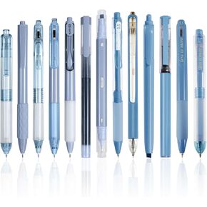 BAYTORY 11Pcs Gel Pens and 2Pcs Highlighter, Aesthetic Colored Casing, Black Ink 0.5 Fine Point Pen for Journaling Planner, School & Office Supplies (Beige)