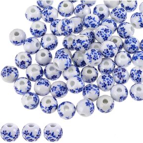 100Pcs Ceramic Beads, 10mm Ceramic Beads Handmade Porcelain Flower Round Beads Spacer Beads Craft Beading Kit for Jewelry Making and DIY Crafts(Pink)