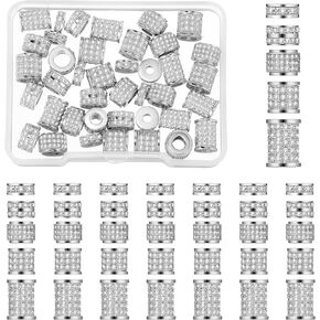 Yinkin 40 Pieces Zircon Rhinestone Beads Tube Column Pave Bead Charms Cubic Zirconia Beads Big Hole Spacer Beads Jewelry Bracelet Connector Crystal Beads for DIY (Black)