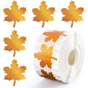 Whaline 1000Pcs Fall Thanksgiving Leaf Stickers Holographic Maple Leaf Stickers Glitter Seal Self-Adhesive Label Stickers in Roll for Goodie Bags Gift Favors Box Cards Decorations