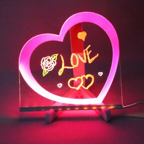 Acrylic Dry Erase Board with Light, Heart LED Note Board Memo LED Letter Message Board Valentine's Day Night Lights Gift for Girlfriend Wife Mother Birthday Bedroom Decor