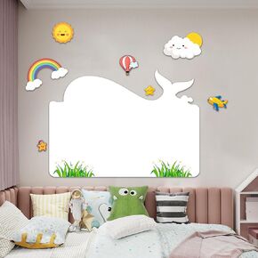 Magnetic Whiteboard Contact Paper for Wall Whale Shape Adhesive Magnetic Dry Erase White Board Sticker with Magnetic Eraser and 8 Markers for Kids ，Removable Peel and Stick Whiteboard Wallpaper Roll