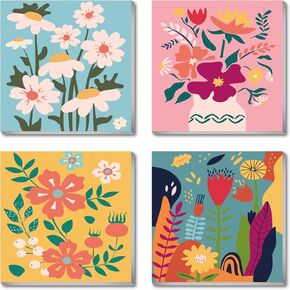 eimivrc 4 Pack Paint by Numbers Kit for Adults-Paint by Numbers Framed Flowers,Paint by Numbers for Adults Beginner DIY Acrylic Oil Painting for Home Wall Decor(8x8inch)