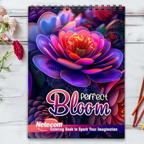 Netecom Large Print Perfect Bloom Adult Coloring Book Spiral Bound, Softcover, 30 Vibrant Coloring Pages of Floral Beauty for Stress Relief and Relaxation