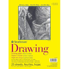 لوحة ورق رسم من سلسلة Strathmore 300، سلك علوي، 9x12 بوصة، 25 ورقة (70 رطل/114 جم) - ورق فنان للبالغين والطلاب - فحمي، قلم رصاص ملون، حبر، باستيل، قلم تحديد